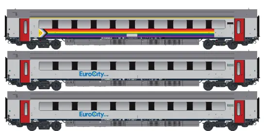 [LSM 43060DC] Lsmodels : Voitures I11 Eurocity (1° -2°-2°) 2 grilles SNCB-NMBS