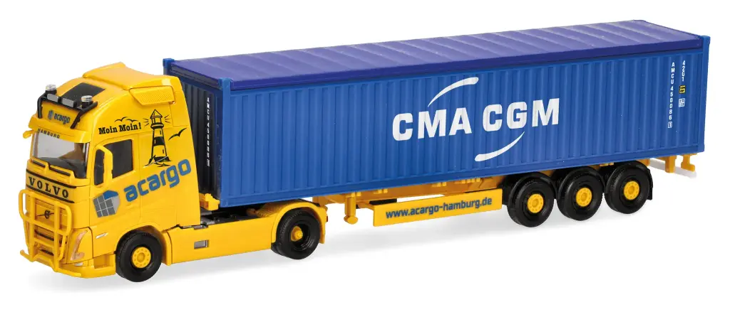 Herpa : Semi-remorque porte-conteneur Volvo FH GL XL 2020 "acargo/CMA-CGM"