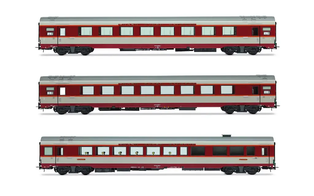 Jouef : coffret de 3 voitures Grand Confort TEE « Le Kléber » en livrée « Grand Confort » grise │ SNCF - Époque 