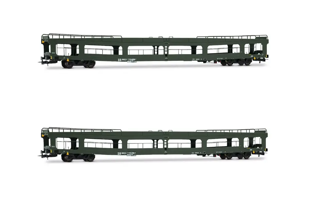 Rivarossi : Set de 2 transporteurs de voitures DDm 916 livrée verte │ Époque IV - DB 