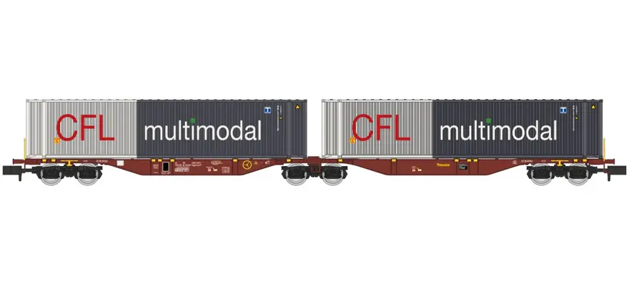REE : Wagon Sggmrss 90 Touax 2 conteneurs 45' CFL multimodal SNCB-NMBS