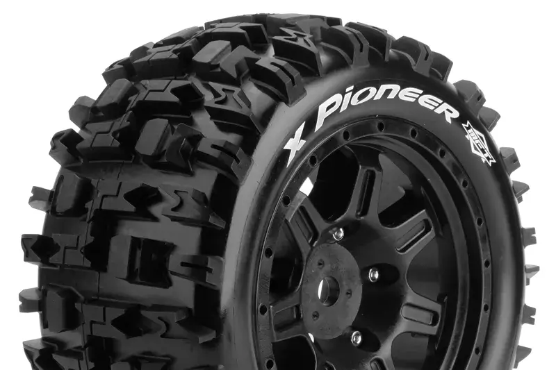 [LRC L-T3296B] Louise RC : Roues MFT - X-PIONEER - Tire Set for X-Maxx - Mounted - Sport - Black Wheels - Hex 24mm