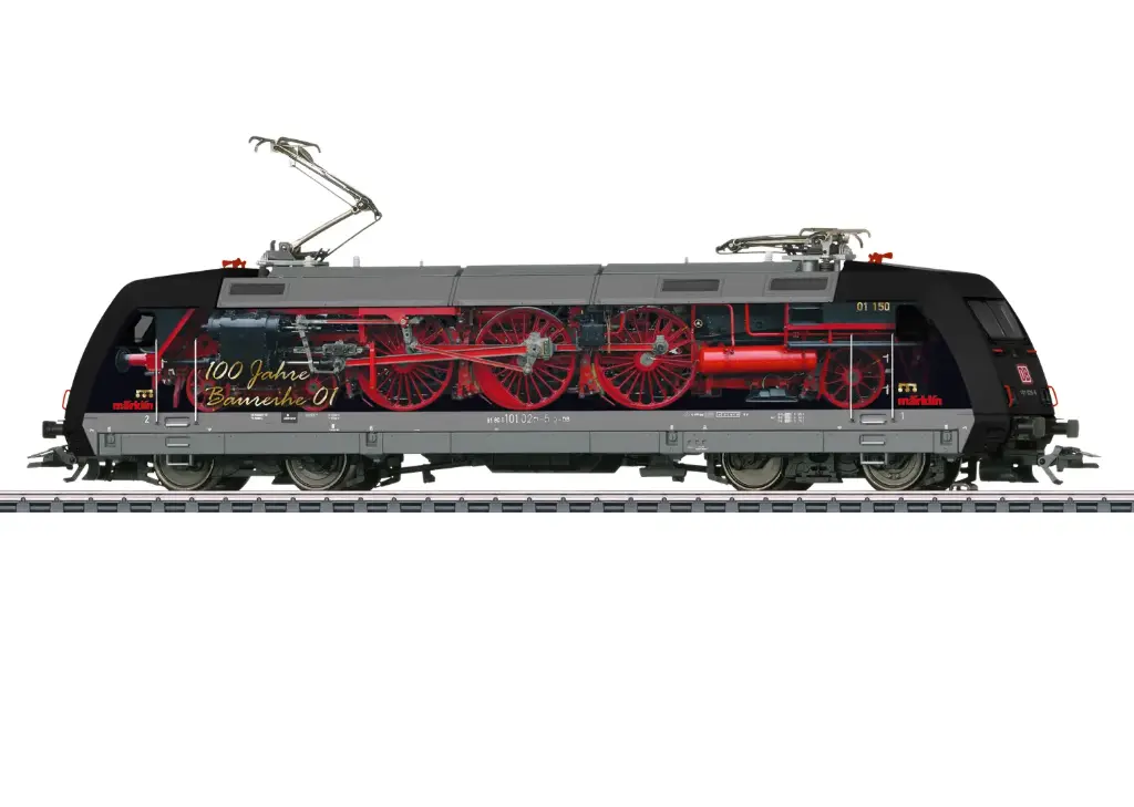 Marklin : Locomotice électrique  101 der Deutschen Bahn AG (DB AG). Werbegestaltung "100 Jahre BR 01". Betriebszustand 2025. Demnächst auch im Original unterwegs.