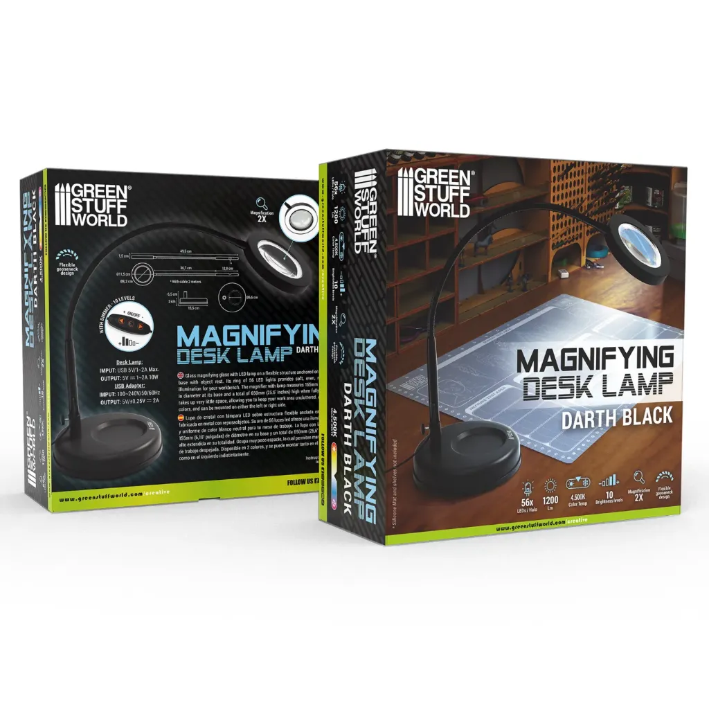 [GSW 5594] Green Stuff World : Lampe Loupe de Précision Noir Mat (Grossissement x2 & 56 LED) │ Modélisme & Peinture