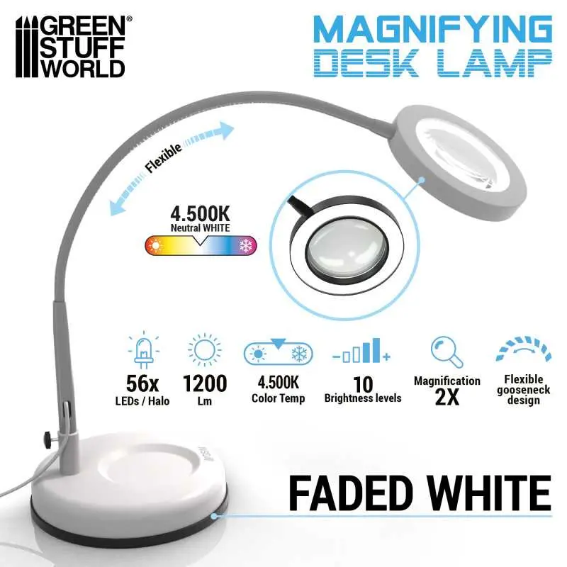 [GSW 5595] Green Stuff : Lampe Loupe de bureau "Faded White"