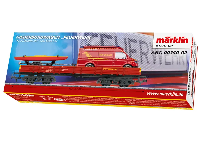 Marklin : Wagon avec Camionette et bateau pompiers " Start up"