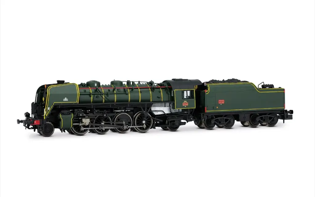 Arnold : locomotive à vapeur 141R 460 avec roues à rayons et boxpok et tender à charbon riveté, livrée verte, ép. III, avec décodeur sonore