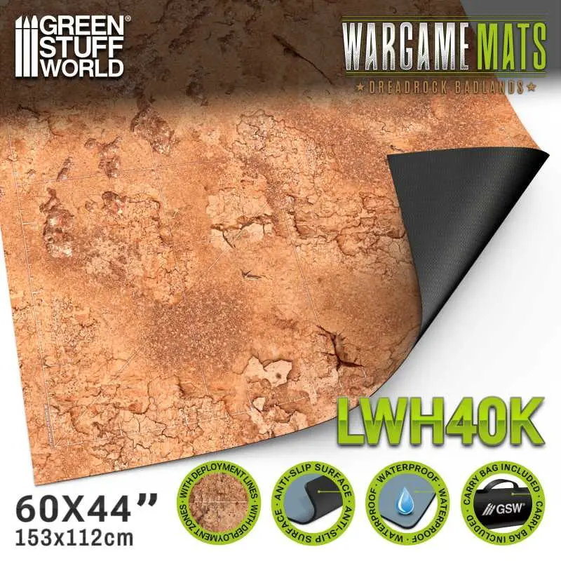 [GSW 6349] Green Stuff : Tapis néoprène 44x60" Dreadrock Badlands avec zones de déploiement 