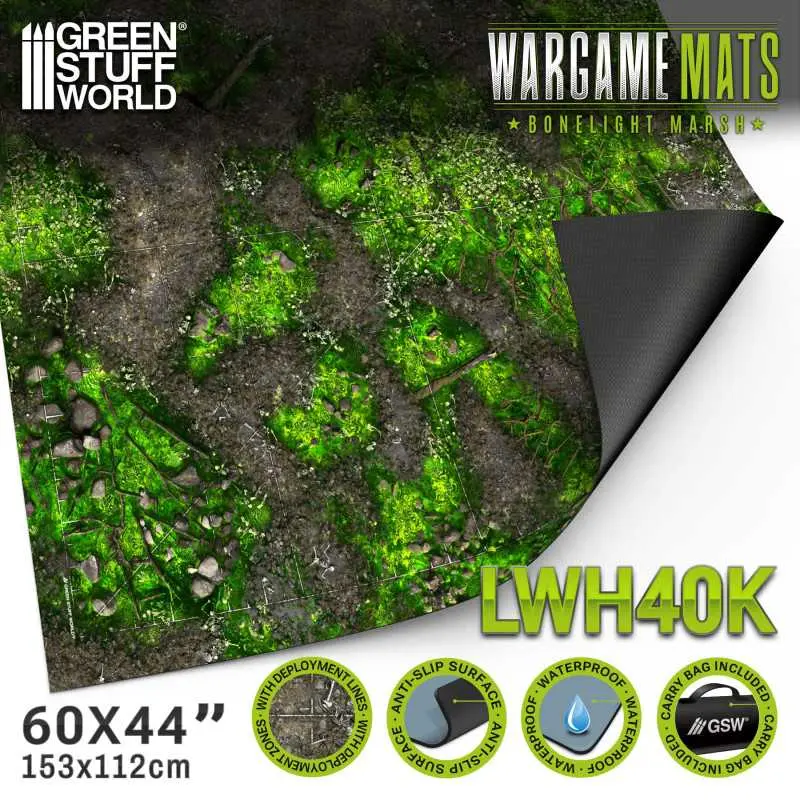 [GSW 5878] Green Stuff : Tapis néoprène 44x60" Boneblight Marsh avec zones de déploiement 