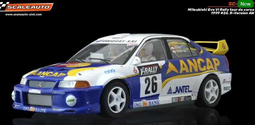 Scaleauto : Mitsubishi Evo VI Ancap Rally Tour de Corse 1999 #26 Trelles / Christie. R-Version AW