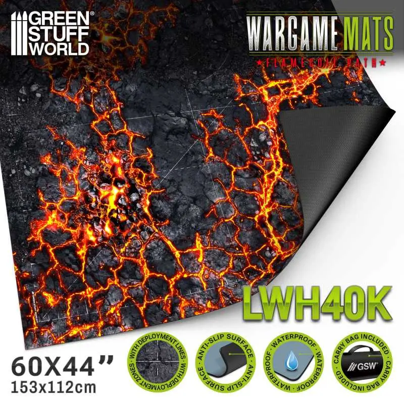 [GSW 6348] Green Stuff : Tapis néoprène 44x60" Flamecoil Path avec zones de déploiement 
