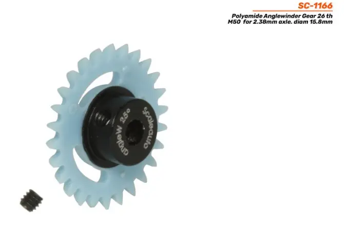 Scaleauto : Couronne Polyamide Anglewinder Gear 26 th M50 for 2.38mm axle. diam 15.8mm M2,5 screw