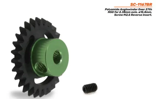 Scaleauto : Couronne Polyamide Anglewinder Gear 27th M50 for 2.38mm axle. ø15.8mm. Screw M2.5 Reverse Insert