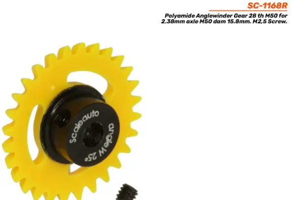 Scaleauto : Couronne Polyamide Anglewinder Gear 28 th M50 for 2.38mm axle M50 dam 15.8mm. M2,5 Screw