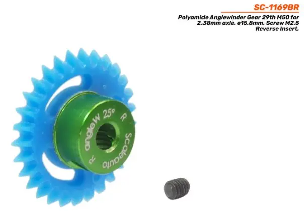 Scaleauto : Couronne Polyamide Anglewinder Gear 29th M50 for 2.38mm axle. ø15.8mm. Screw M2.5 Reverse Insert