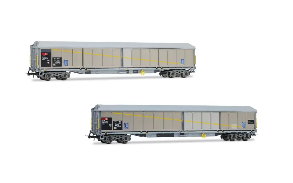 Rivarossi : Ensemble de 2 unités de wagons à parois coulissantes à 4 essieux type Habils │ livrée avec patchs 