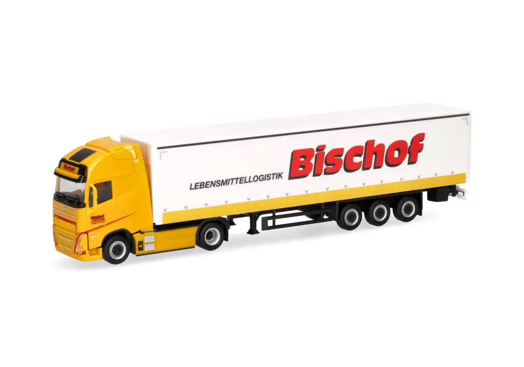 Herpa : Volvo FH GL XL electric Gardinenplanen-Sattelzug mit Bordwänden "Bischof"