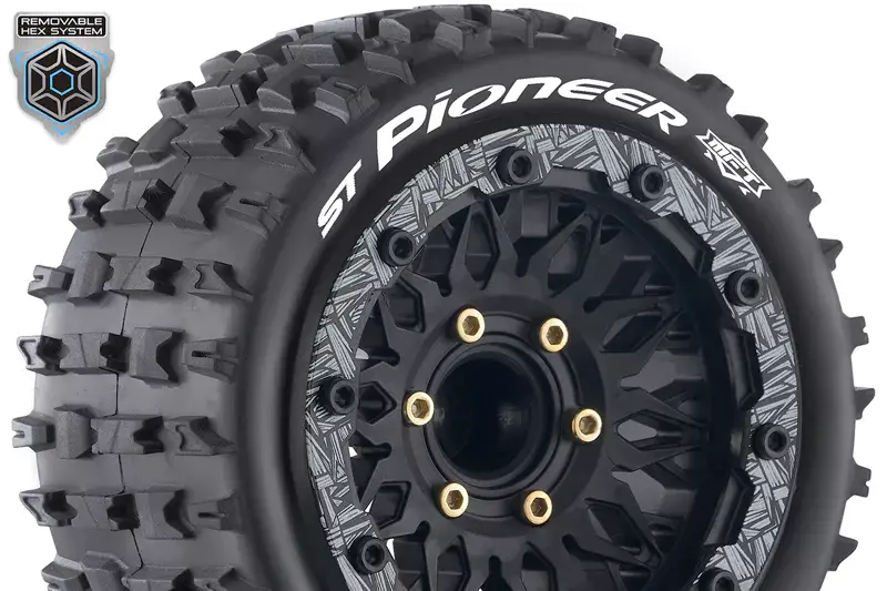 [LRC L-T3312SX] Louise RC : Pneu ST Pioneer MFT collé sur Jante Noir - HEX Amovible 12/14/17mm │ 4WD [Front/Rear] |