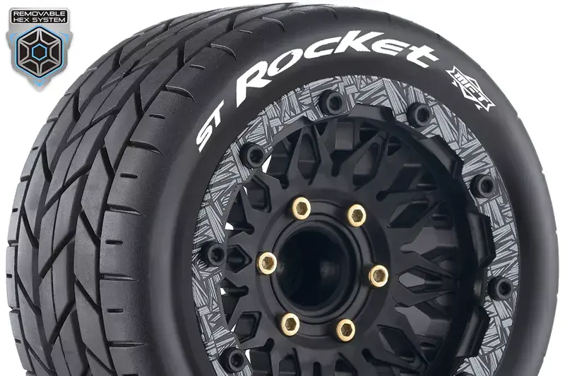 [LRC L-T3311SX] Louise RC : Pneu ST Rocket MFT collé sur Jante Noir - HEX Amovible 12/14/17mm │ 4WD [Front/Rear]
