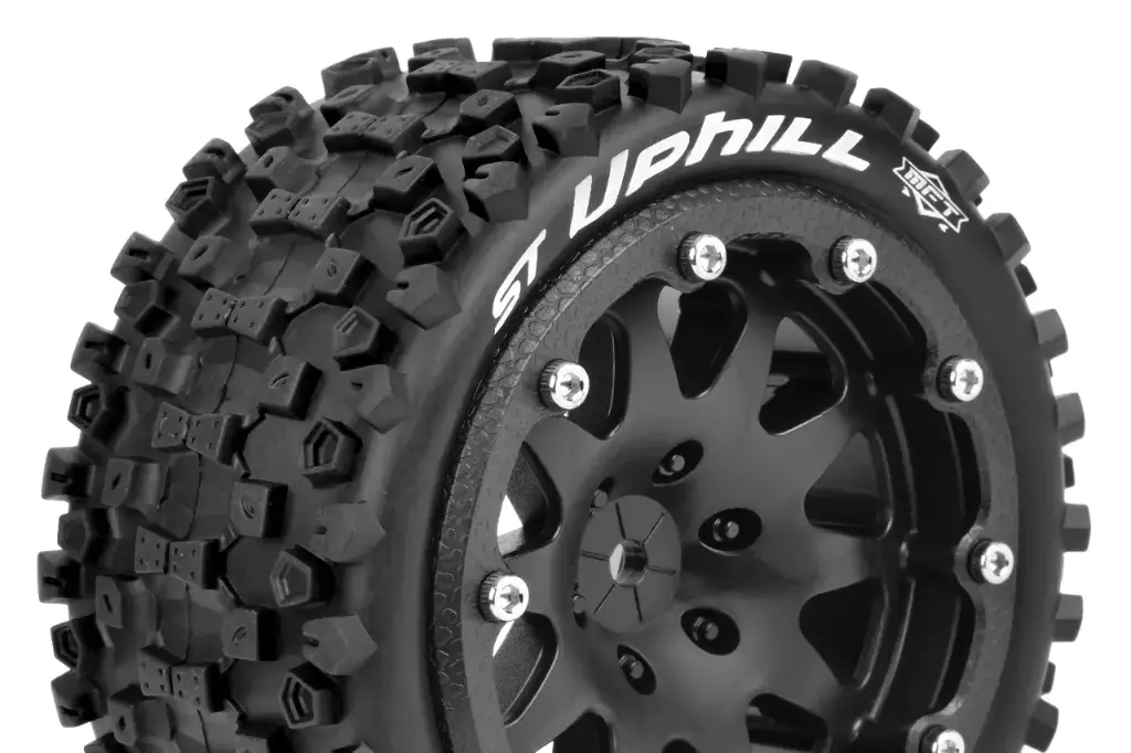 Louise RC : Pneu ST Uphill MFT collé sur Jante 2.8 Noir Bead-Lock - HEX 12mm 0-Offset │ 4WD [Front/Rear] 