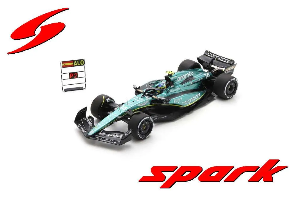 Spark : Aston Martin AMR23 No.14 Aston Martin Aramco Cognizant F1 Team 2nd Canada GP 2023 Fernando Alonso With pit board [1/18]