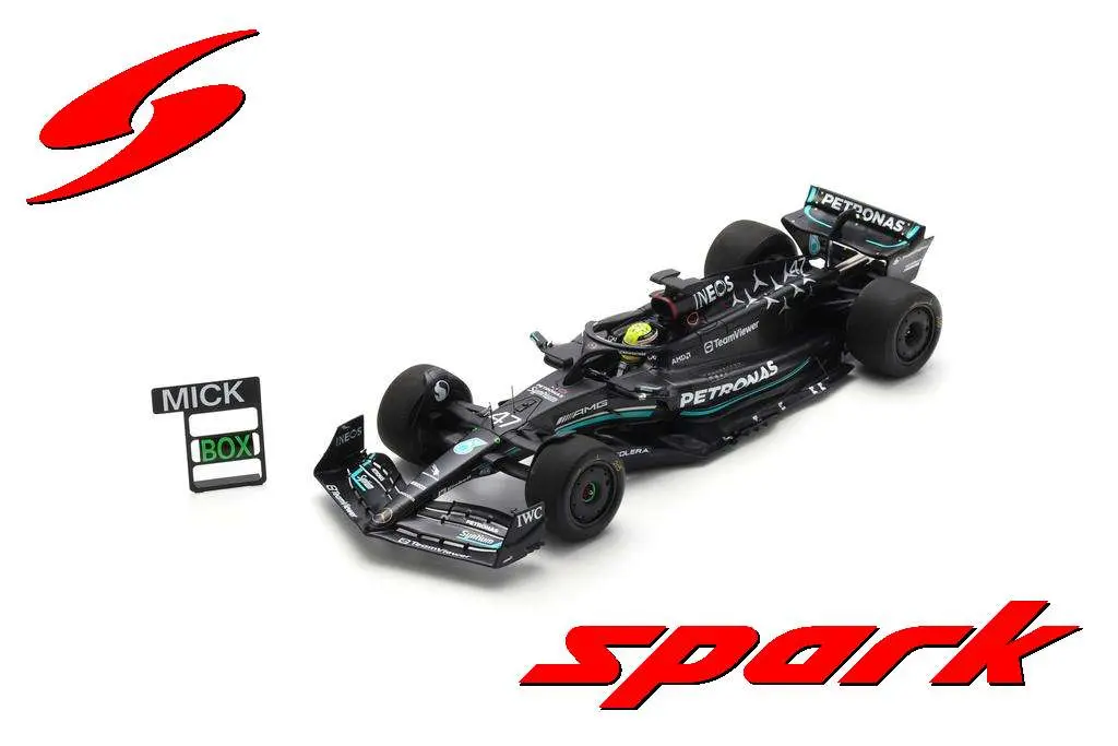 Spark : Mercedes-AMG Petronas F1 W14 E Performance No.47 Mercedes-AMG Petronas Formula One Team Spanish GP 2023 Tyre test Mick Schumacher With pit board [1/18]