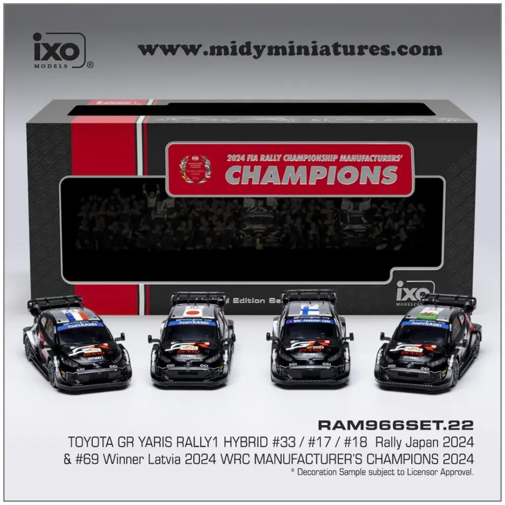 Ixo Models : Set de 4 Toyota GR Yaris Rally1 Hybrid │ No.33 No.17 No.18 Rally Japan 2024 & No69 Winner Latvia 2024 [1/43]