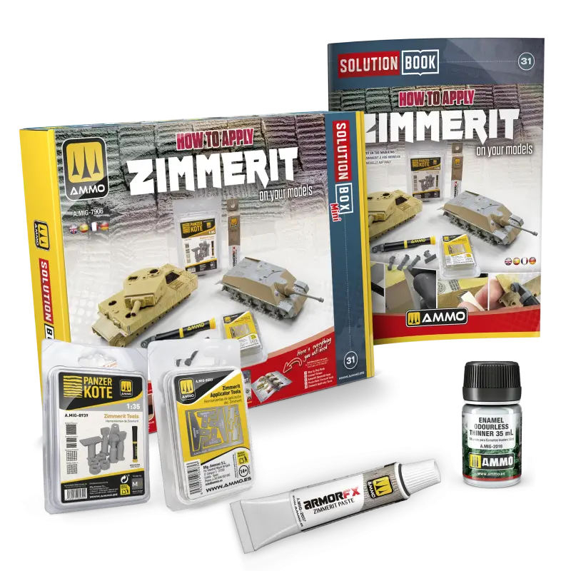 [MIG 7906] Ammo MIG : Pack d'initiation "Comment appliqué de la Zimmerit sur vos modèles" │ Solution Box Mini