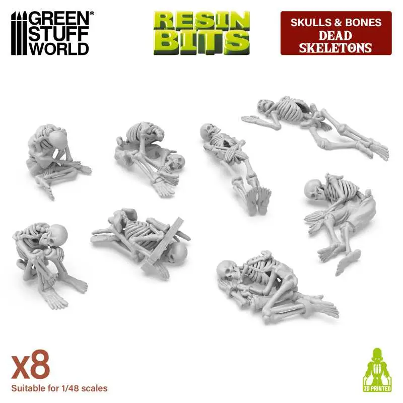Green Stuff : Dead Skeletons (8pcs) (1/48) │  Skulls & Bones Series • Resin Bits