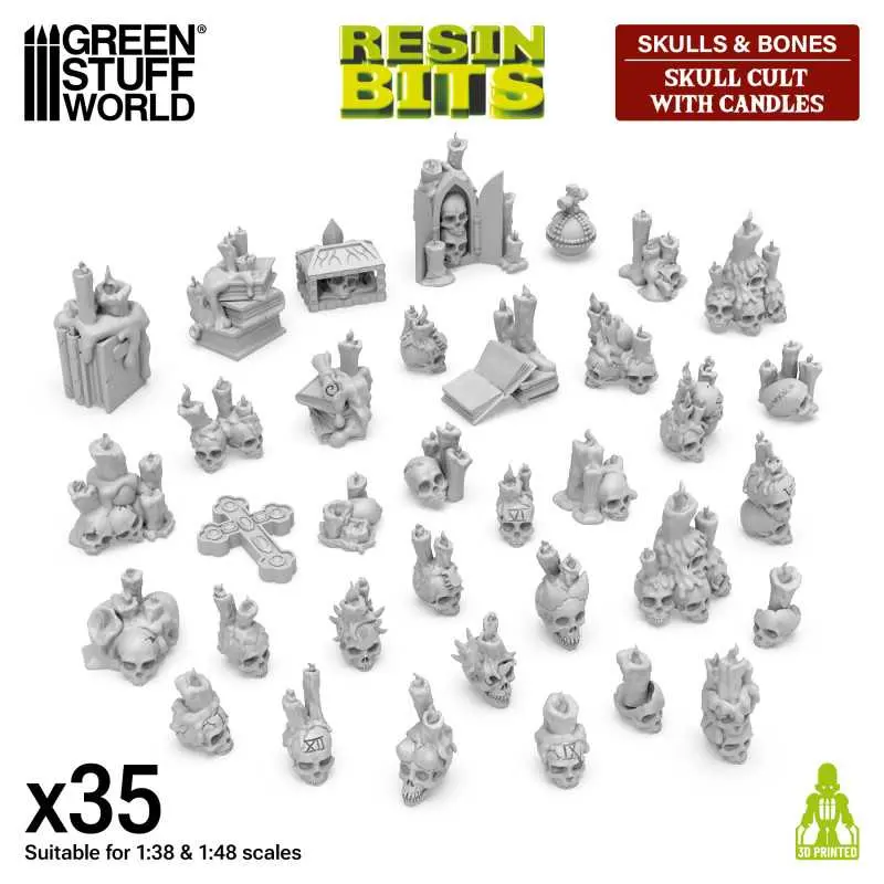 Green Stuff : Skull Cult with Candles (30pcs)(1/48) │ Dungeon & Fantasy Series • Resin Bits