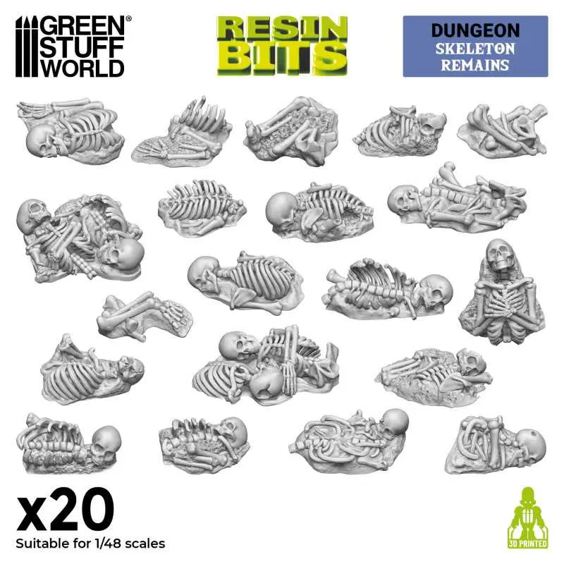 [GSW 13174] Green Stuff : Skeletons Remains (20pcs) (1/48) │  Skulls & Bones Series • Resin Bits