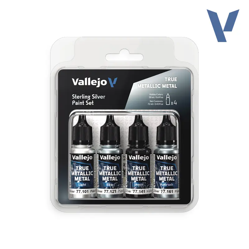 [VAL 77.251] Vallejo : Set de Peintures Métallisées Sterling Silver - True Metallic Metal (4 x 18ml) │ Ref. 77.251