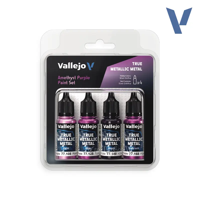 [VAL 77.255] Vallejo Metal Color: Amethyst Purple Verfset (4 x 18ml True Metallic Metal) │ Ref. 77.255