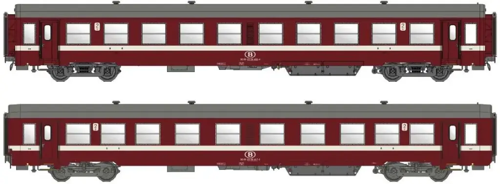 Models World : Voiture K4 2°Classe Caisse Courte Bogies Y16 + Bogies Y24 SNCB-NMBS