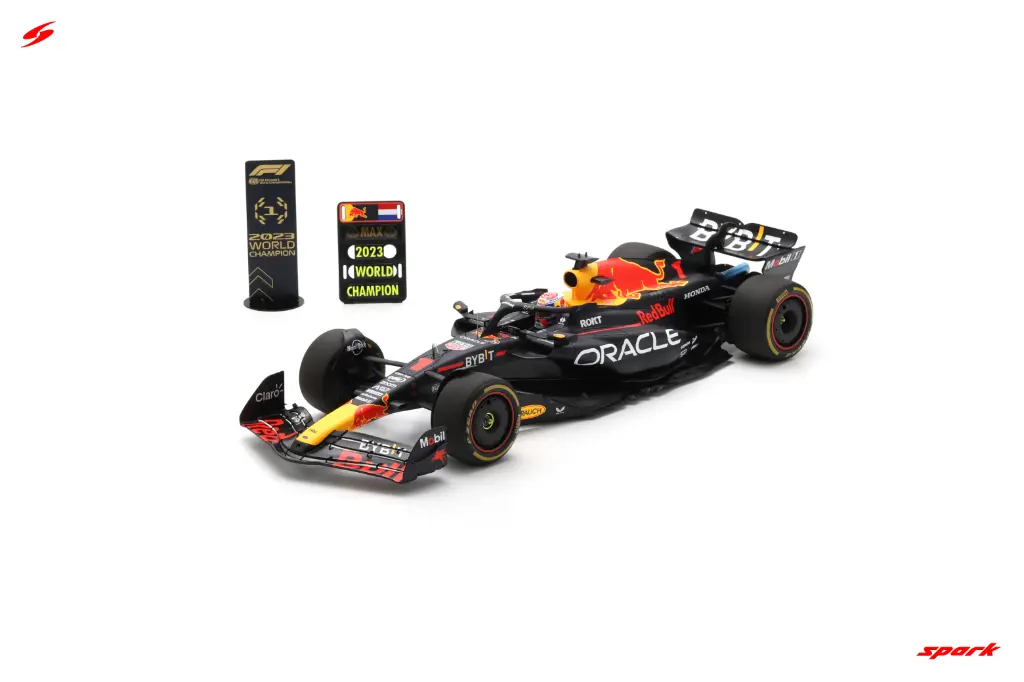 Spark : Oracle Red Bull Racing RB19 No.1 Oracle Red Bull Racing Qatar GP 2023 Formula One Drivers' Champion Max Verstappen With pit boards
