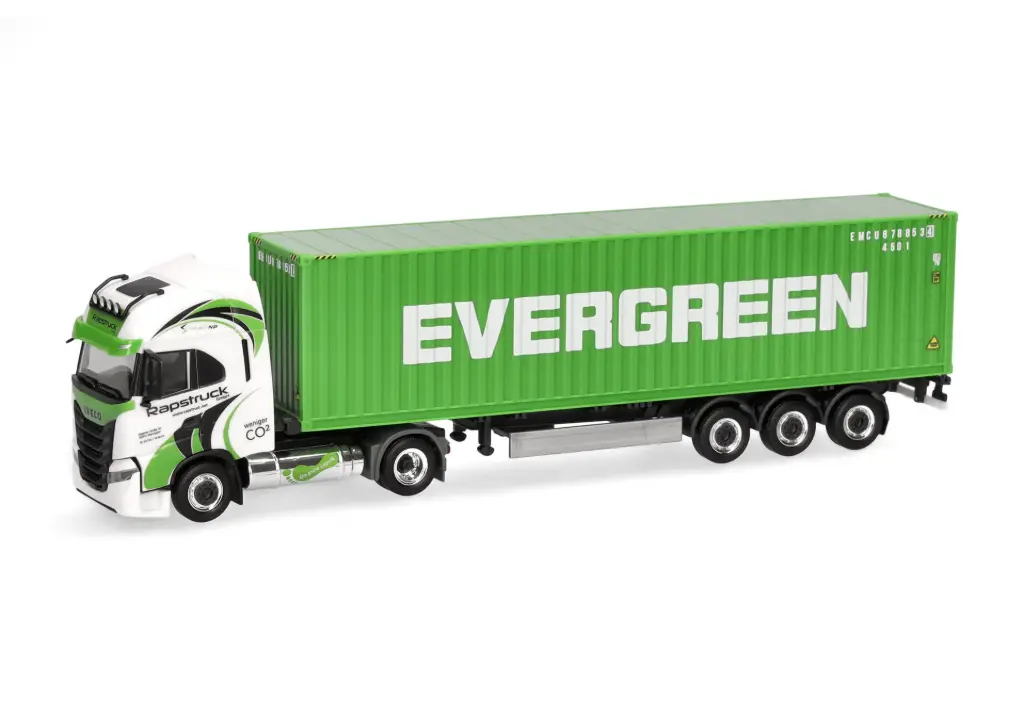 Herpa : Camion semi-remorque conteneur Iveco S-Way LNG 40 pieds "Rapstrucks / Evergreen"