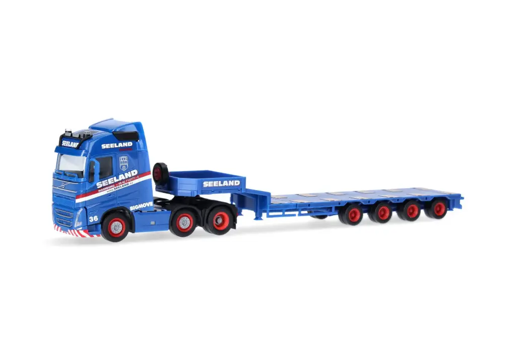 Herpa : Volvo FH GL 2020 6x2 semi low-boy semitrailer truck "Seeland" 