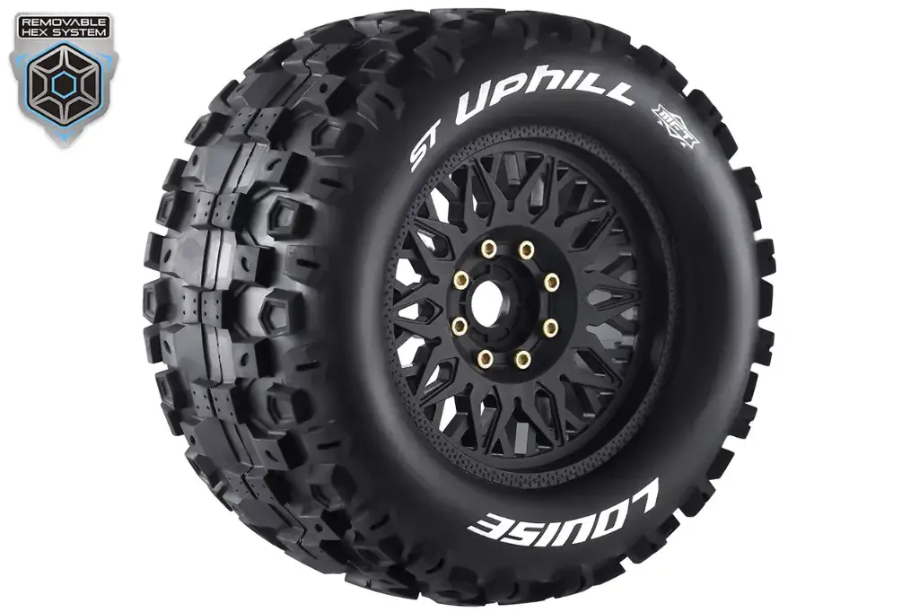 [LRC L-T3326X] Louise RC : MFT - ST-UPHILL - 1-8 Stadium Truck Tire Set - Mounted - Sport - Black Wheels - Removable 0" & 1/2" OFFSET HEX 17mm - L-T3226X 