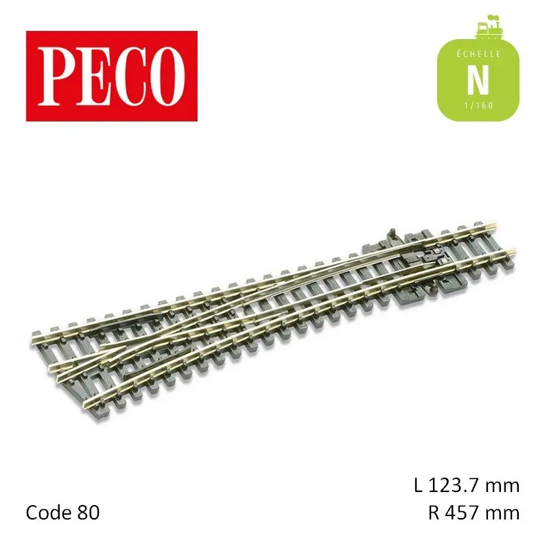 [PEC SLE-396] Peco : Aiguillage moyen à gauche Streamline Electrofrog R457mm 12° code 80 N