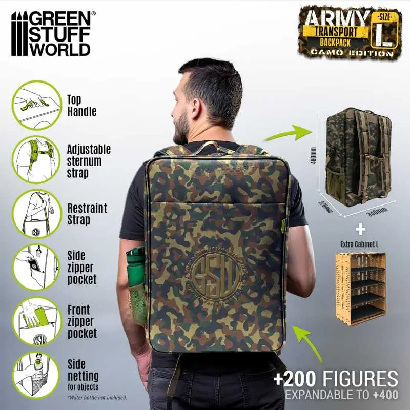 [GSW 14404] Green Stuff World : Army Transport Backpack Camouflage Edition (MDF Cabinet & 4 Metallic Trays)
