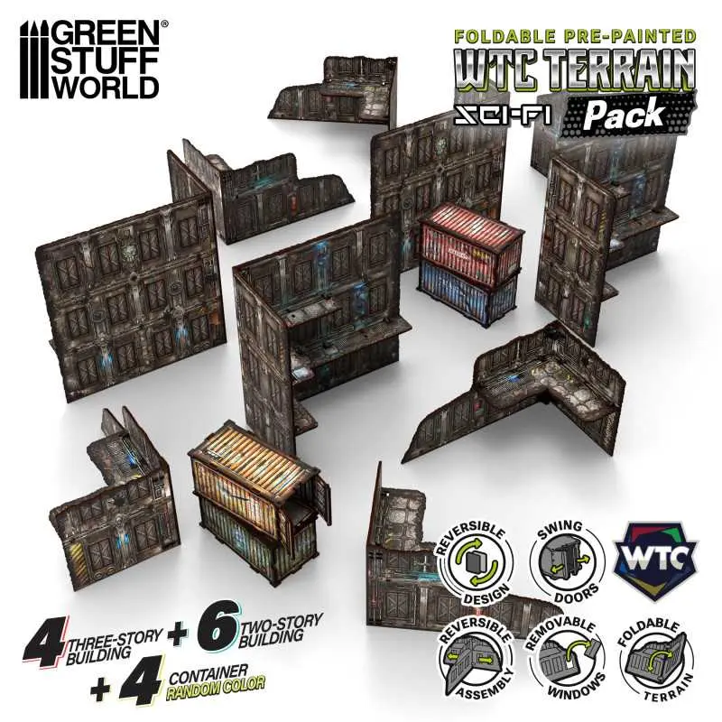 [GSW 6569] Green Stuff : Set de décors WTC "Sci-Fi Pack" prépeints et repliables