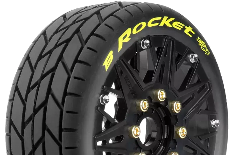 Louise RC : Pneu B Rocket collé sur Jante Noir - HEX Amovible 12/14/17mm • Offset 0" - 1/2"│ 4WD [Front/Rear]