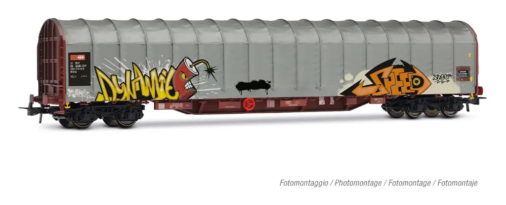 [RIA HR6681] Rovarossi : Wagon à bâche coulissante 4 essieux type Rils avec Graffiti - CFF │ Continu [Epoque V]
