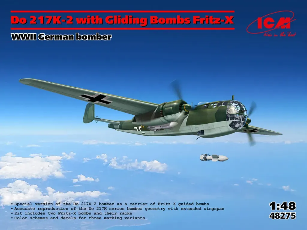 [ICM 48275] WWII German bomber Do 217K-2 │ with gliding bombs Fritz-X