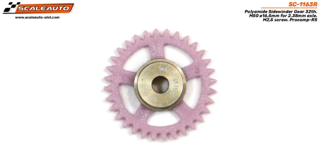 Scaleauto : Couronne 29d. Sidewinder M50 ø16,5mm Procomp-RS Polyamide para eje 2.38mm y Tornillo M2,5