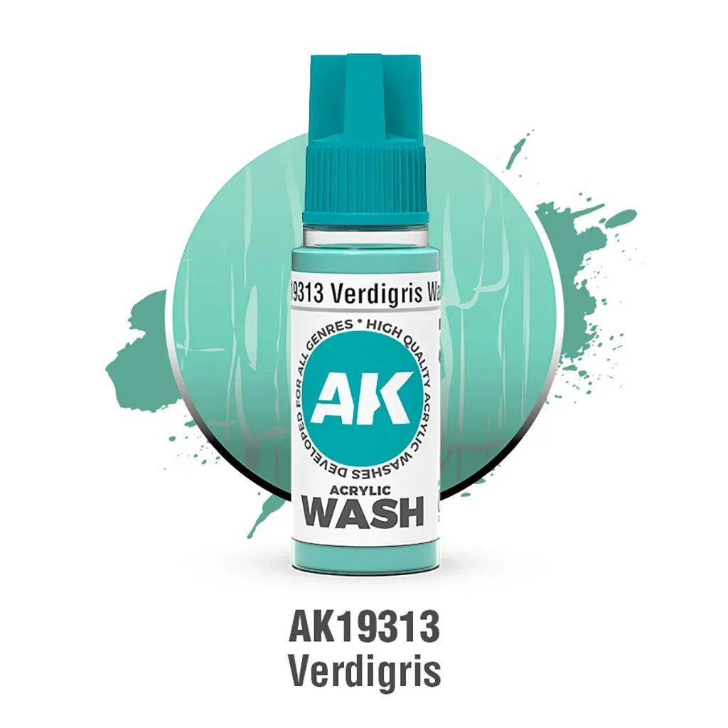 Ak Interactive : Verdigris Wash (18ml) │ Acrylic Washes