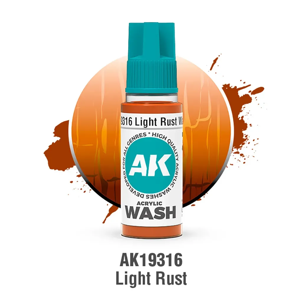 Ak Interactive : Light Rust Wash (18ml) │ Acrylic Washes