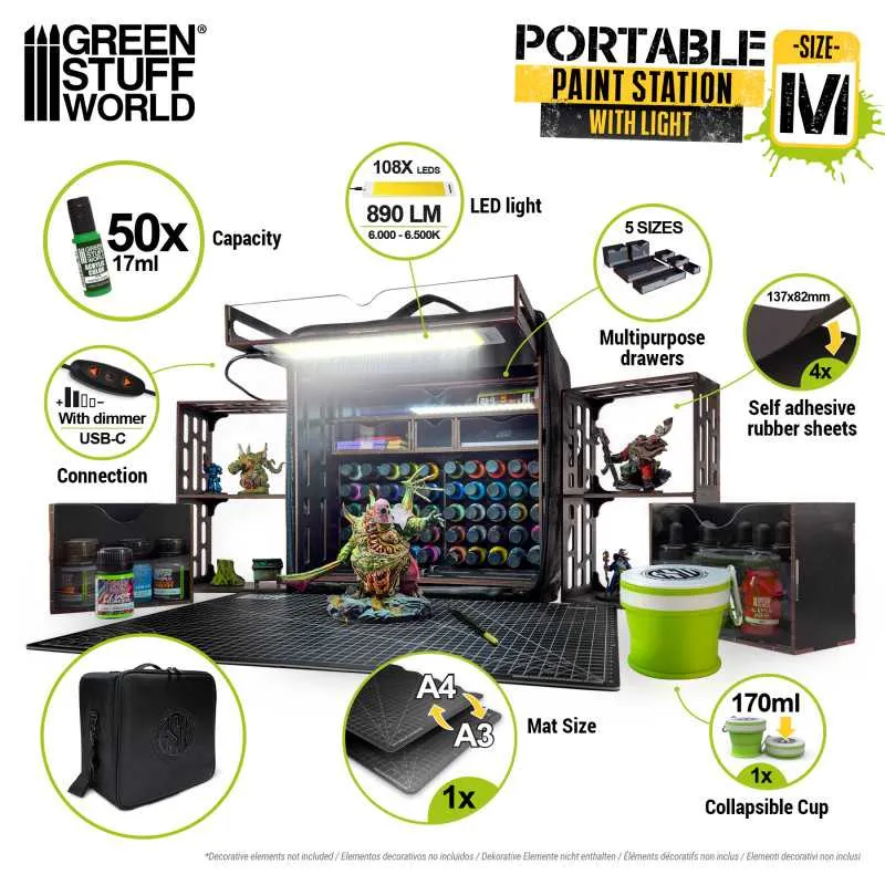 [GSW 14408] Green Stuff World : Station de Peinture Portable de Voyage avec Lampe LED & Sac Matelassé