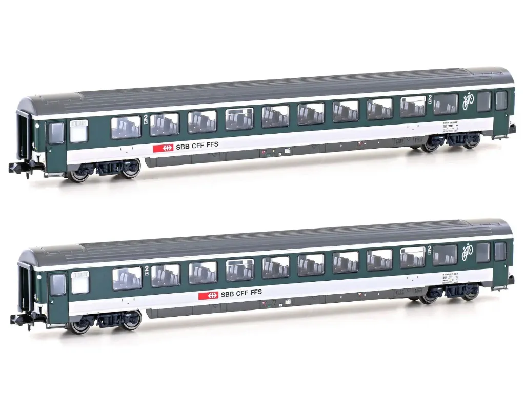 [HOY H25502] Hobbytrain : Voiture BPM 2°classe Grise-Verte SBB 2pcs
