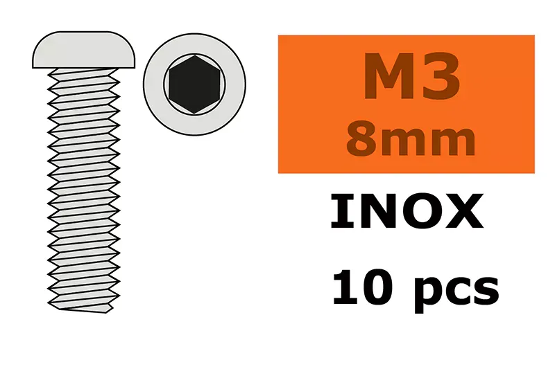 [RTEC GF-0203-002] Revtec - Hex Button Head Screw - M3X8 - Inox - 10 pcs